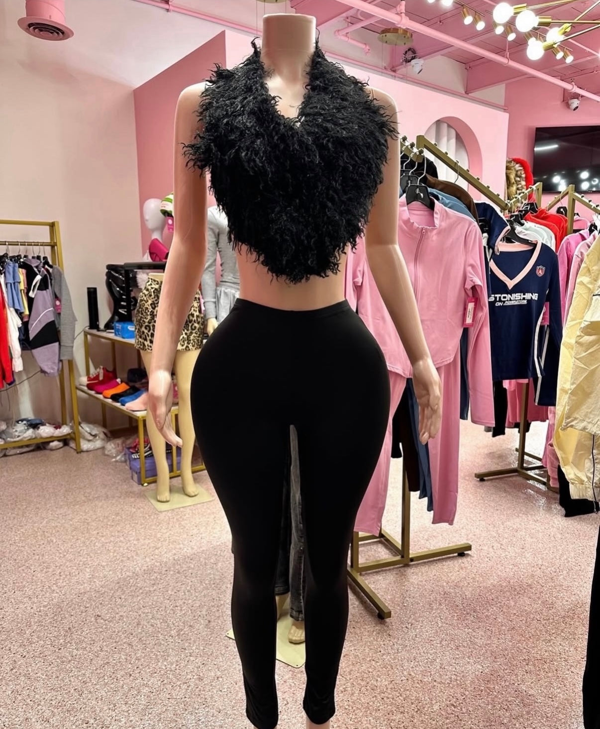 Fur Halter Legging Set