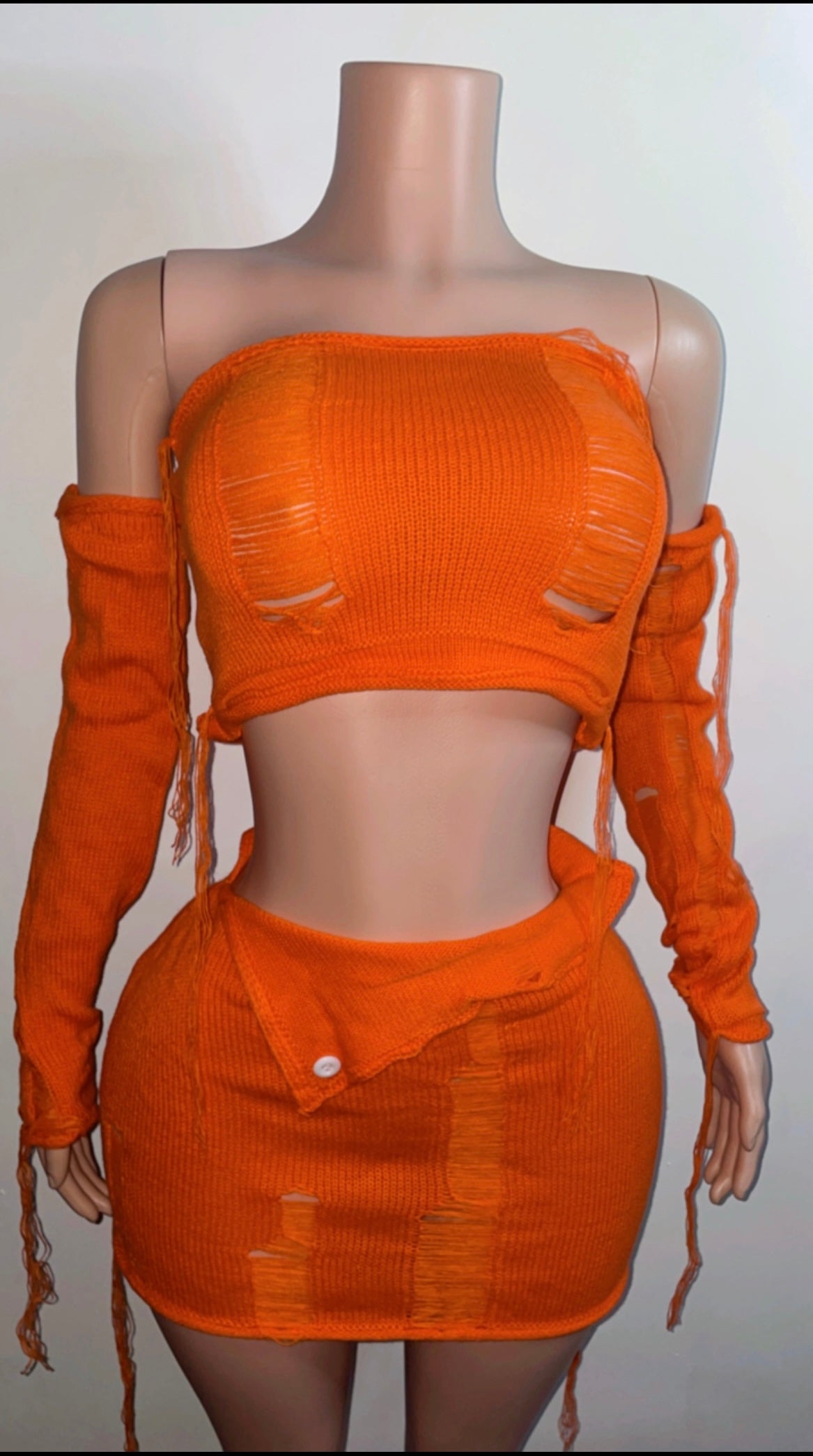 Distressed Knit Set Orange
