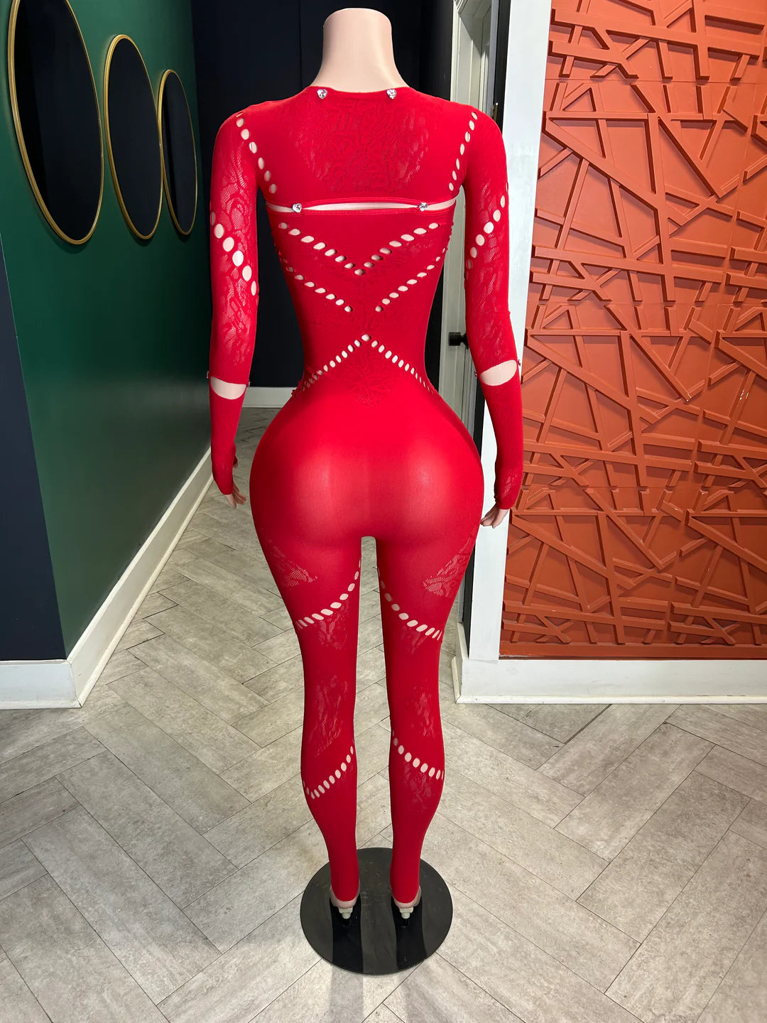 Baddie Lace Jumpsuit Red