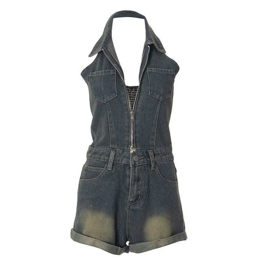 Vintage Halter Denim Romper