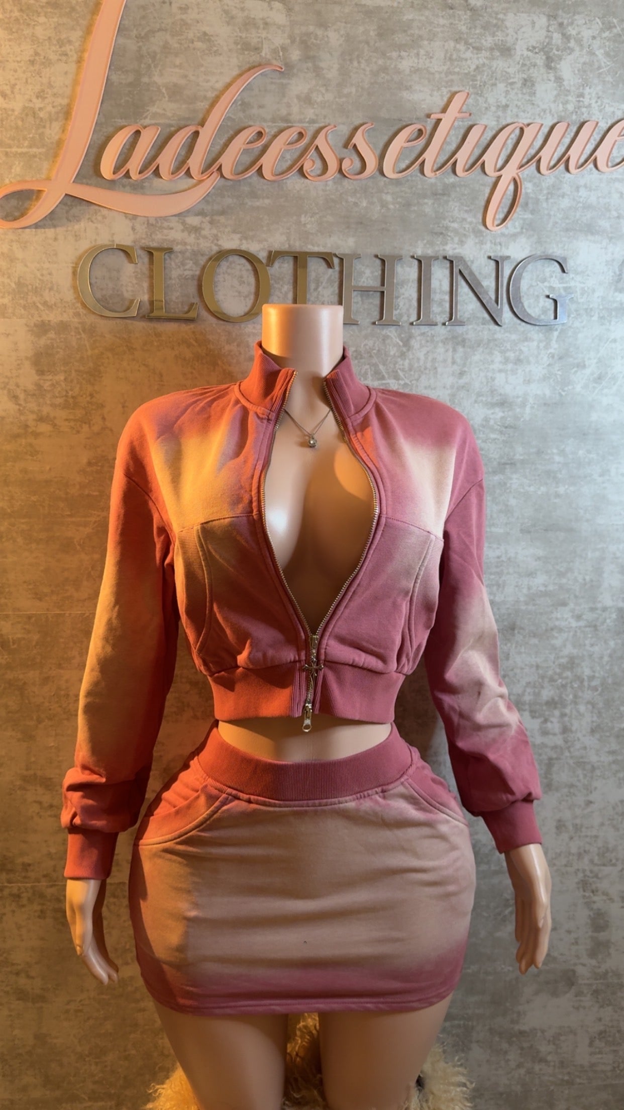 Pink Washed Skirt Set