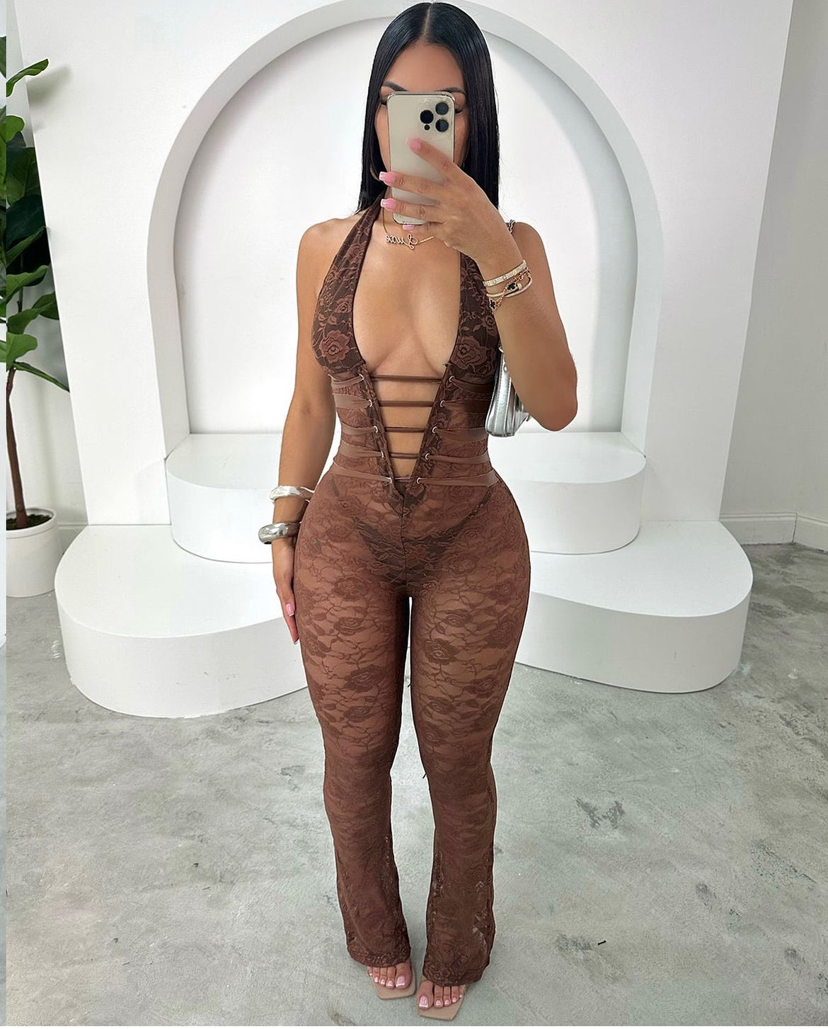 Sexy Lace Jumpsuit Brown