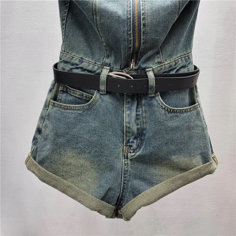 Vintage Halter Denim Romper