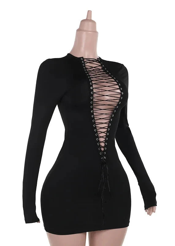 Cleavage Lace Up Body Con Mini Dress