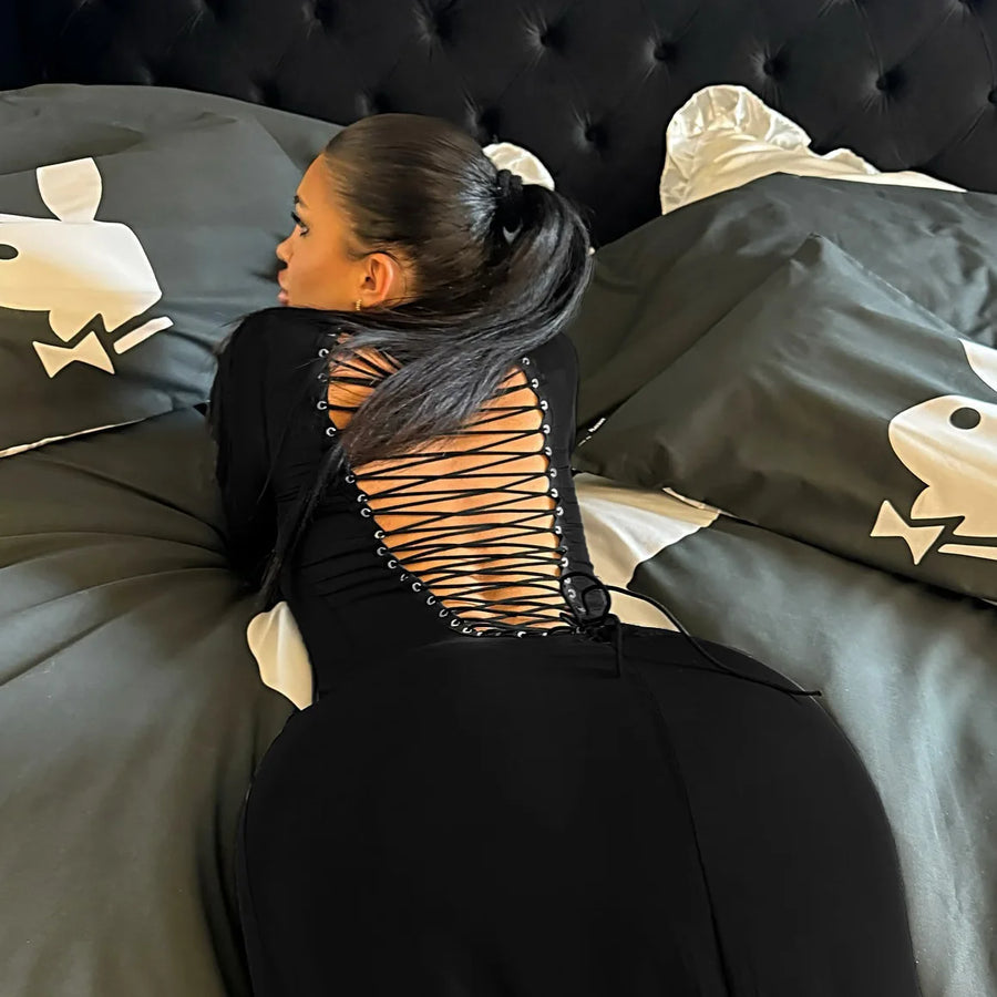 Cleavage Lace Up Body Con Mini Dress