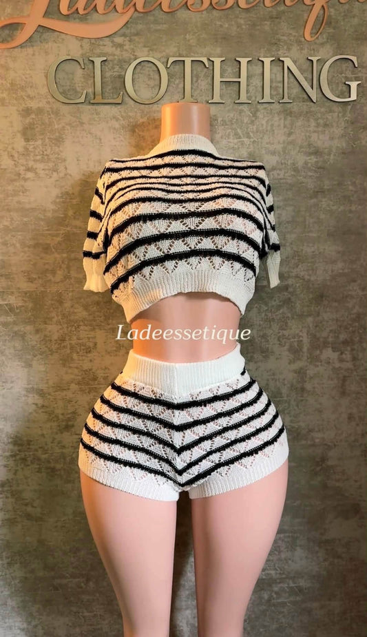 Stripped Ribbed Casual Set