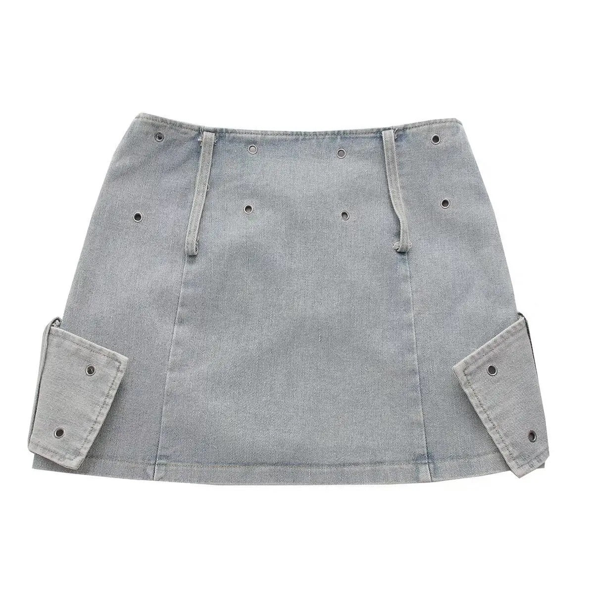 Cross Waistband Denim Skirt