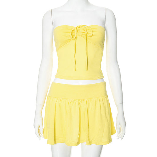 Tie Front Skirt Set Yellow