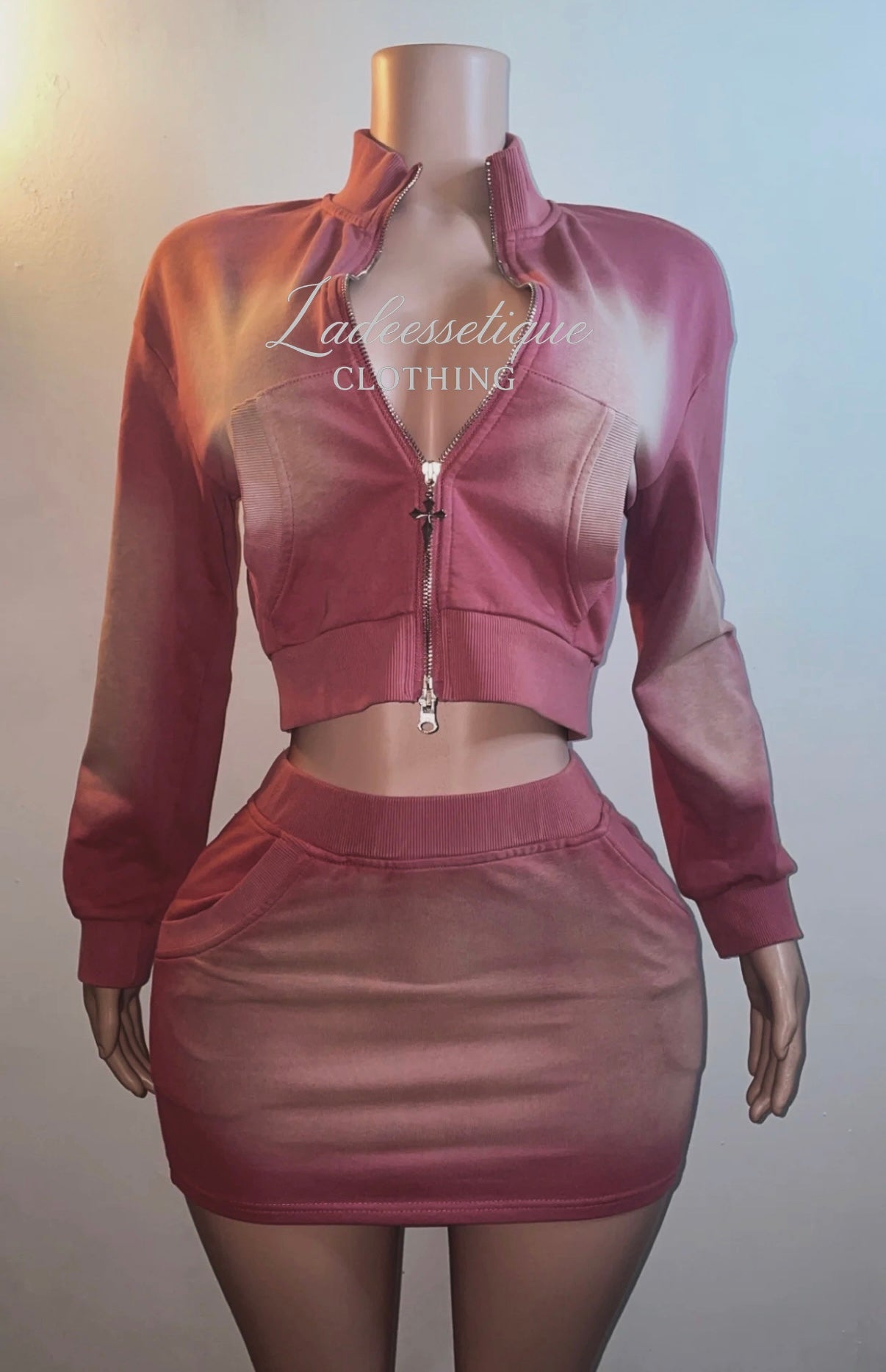 Pink Washed Skirt Set