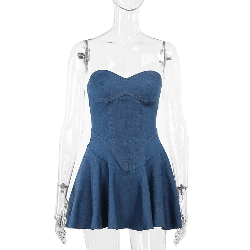 Blue Denim Strapless Dress