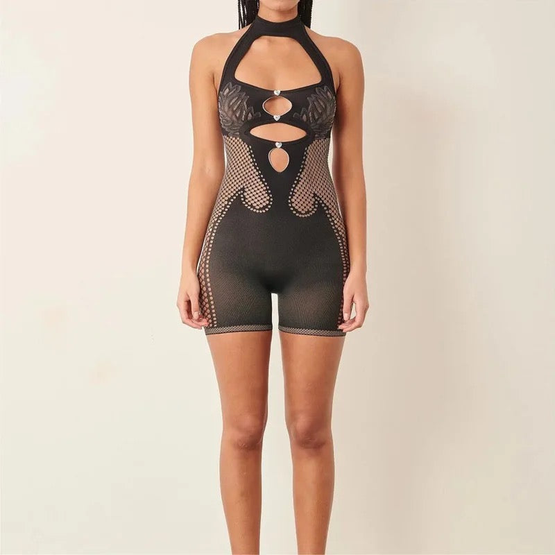 Hollow Out Mesh Romper