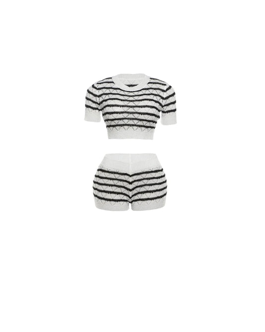 Stripped Ribbed Casual Set