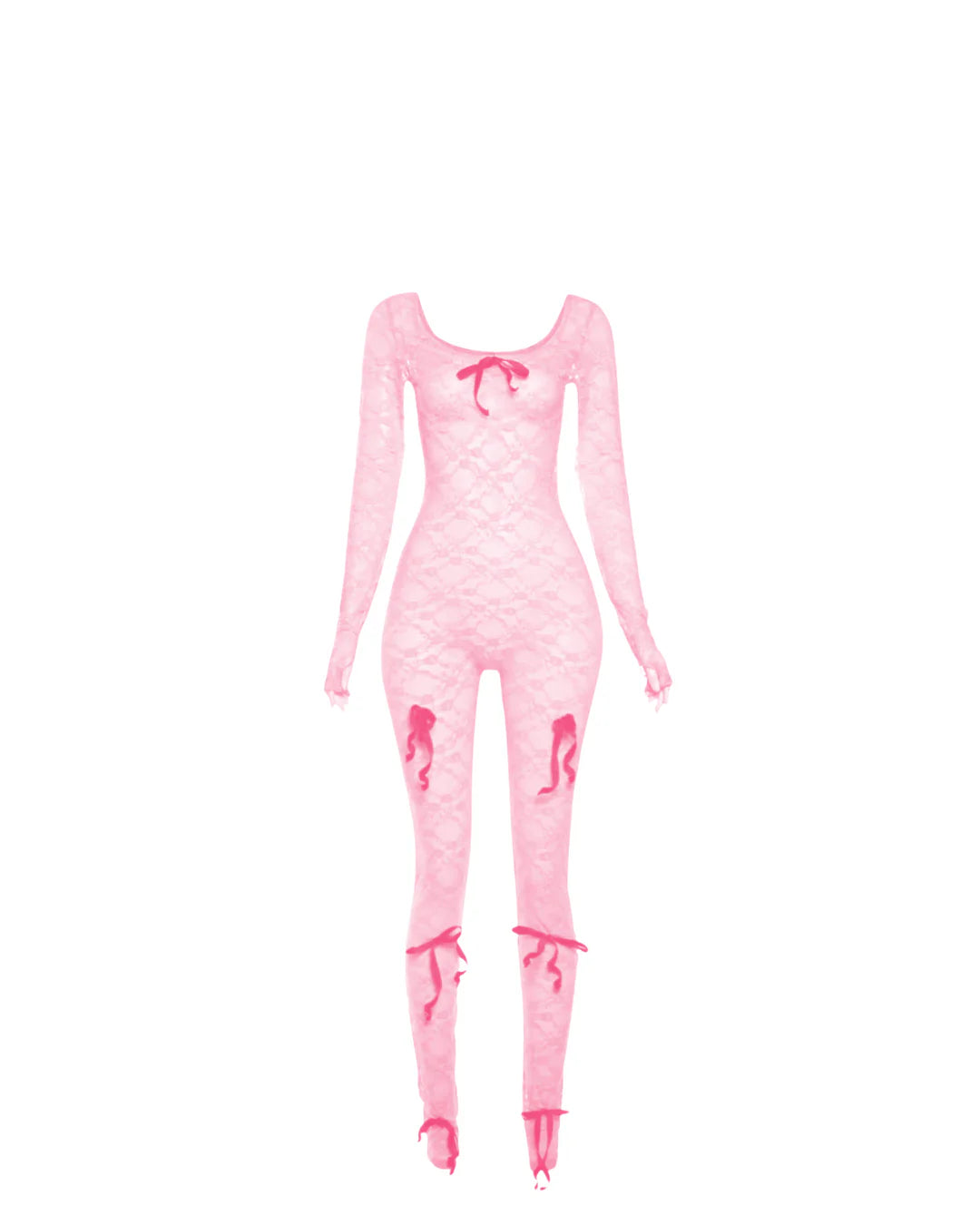 Bow Lace Jumpsuit Pink