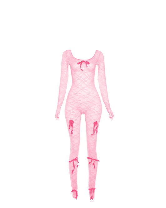 Bow Lace Jumpsuit Pink