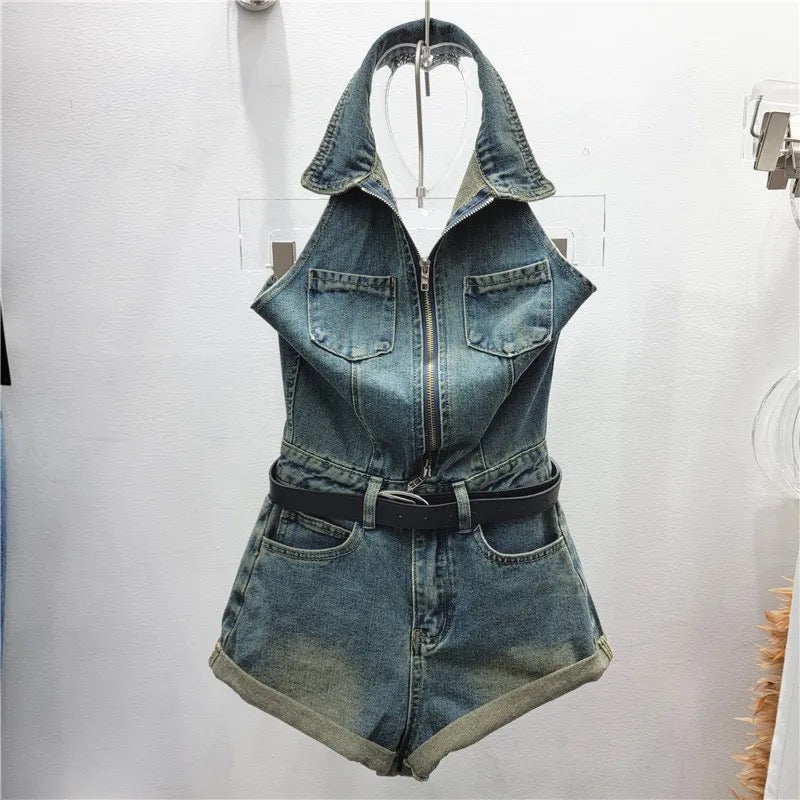 Vintage Halter Denim Romper