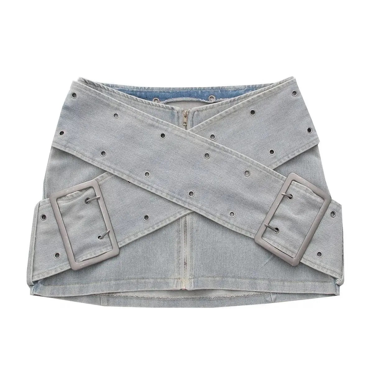 Cross Waistband Denim Skirt