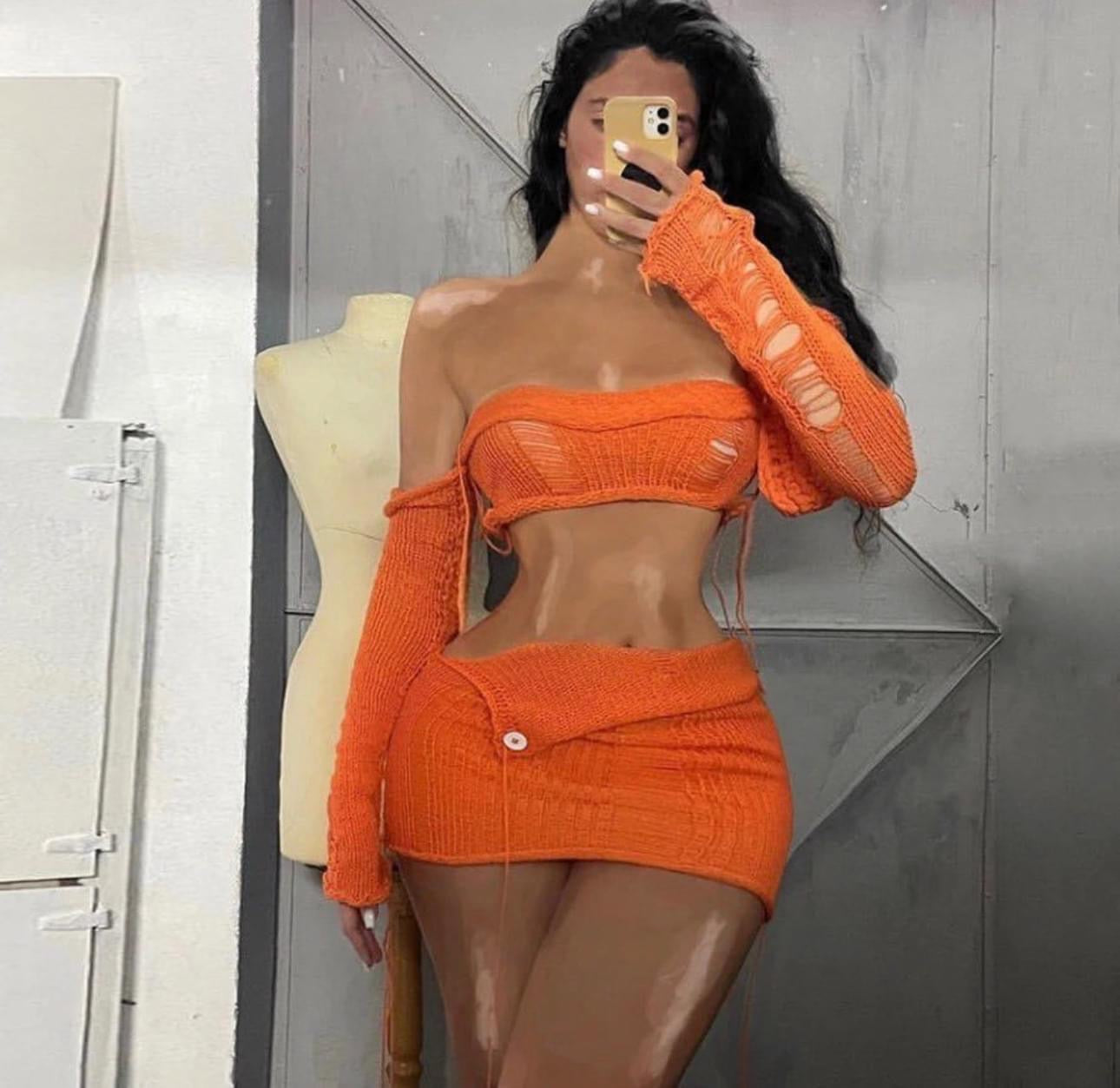 Distressed Knit Set Orange