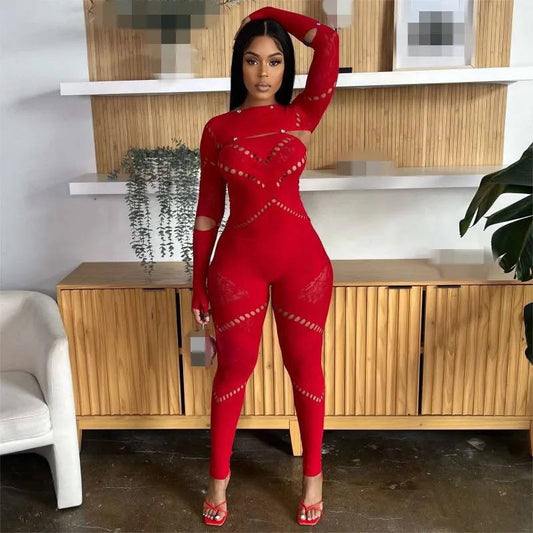 Baddie Lace Jumpsuit Red